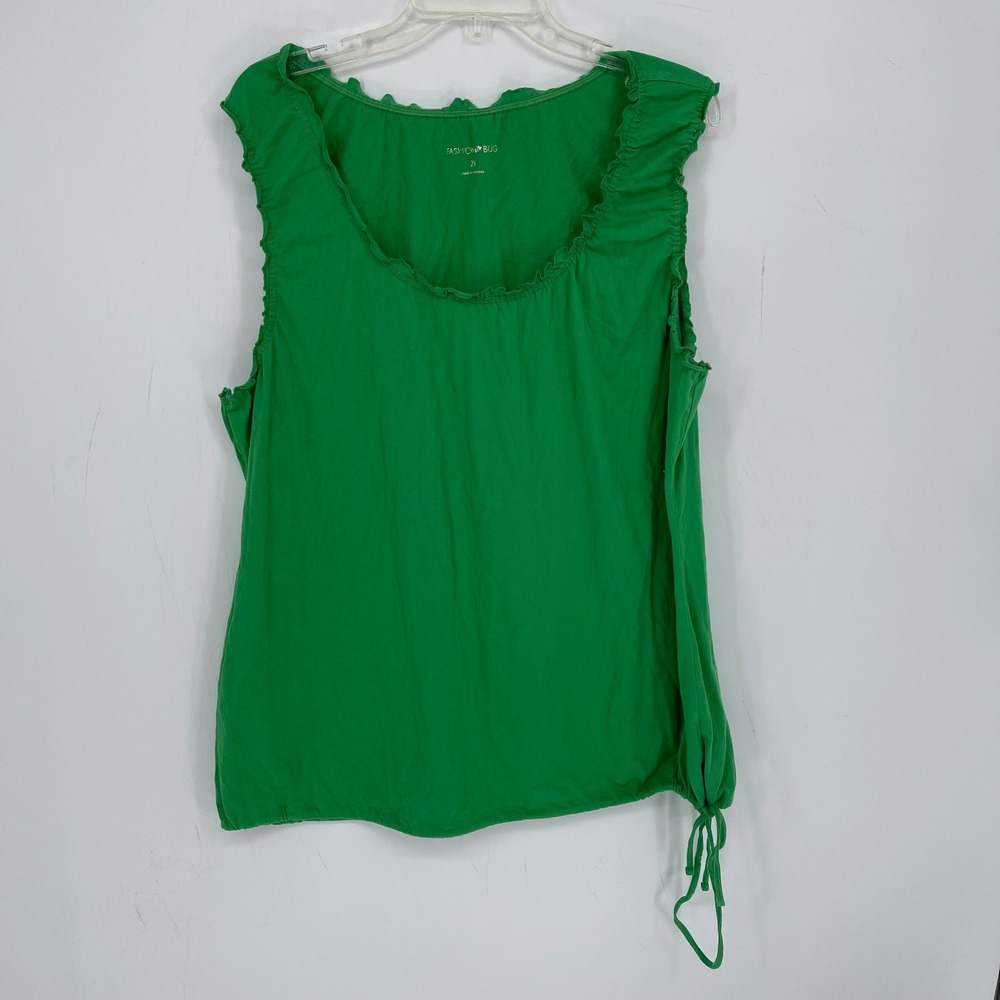 Fashion Bug Y2K Women's Green Ruffle Drawstring Hem Tank Top Size 2X